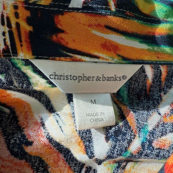 NWOT Christopher and Banks CJ Banks Tropical Linen Blend Palm Hawaiian Jacket M - Picture 3 of 5